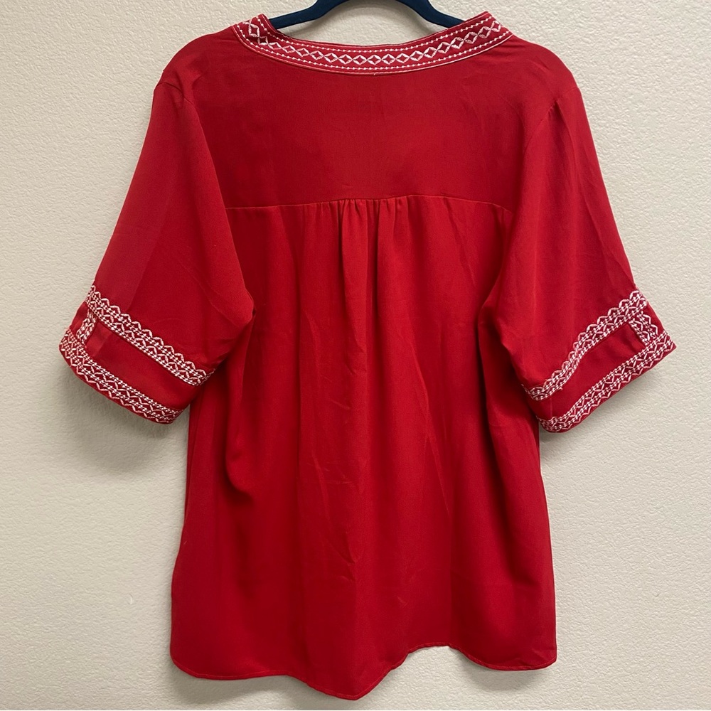 Embroidered Red Women's Top - Picture 3 of 6